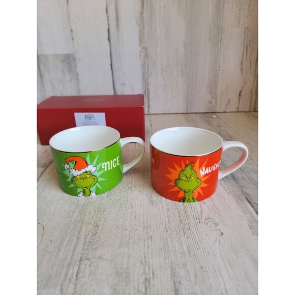 Lenox NEW Merry Grinchmas naughty nice Xmas mugs set - Picture 1 of 6
